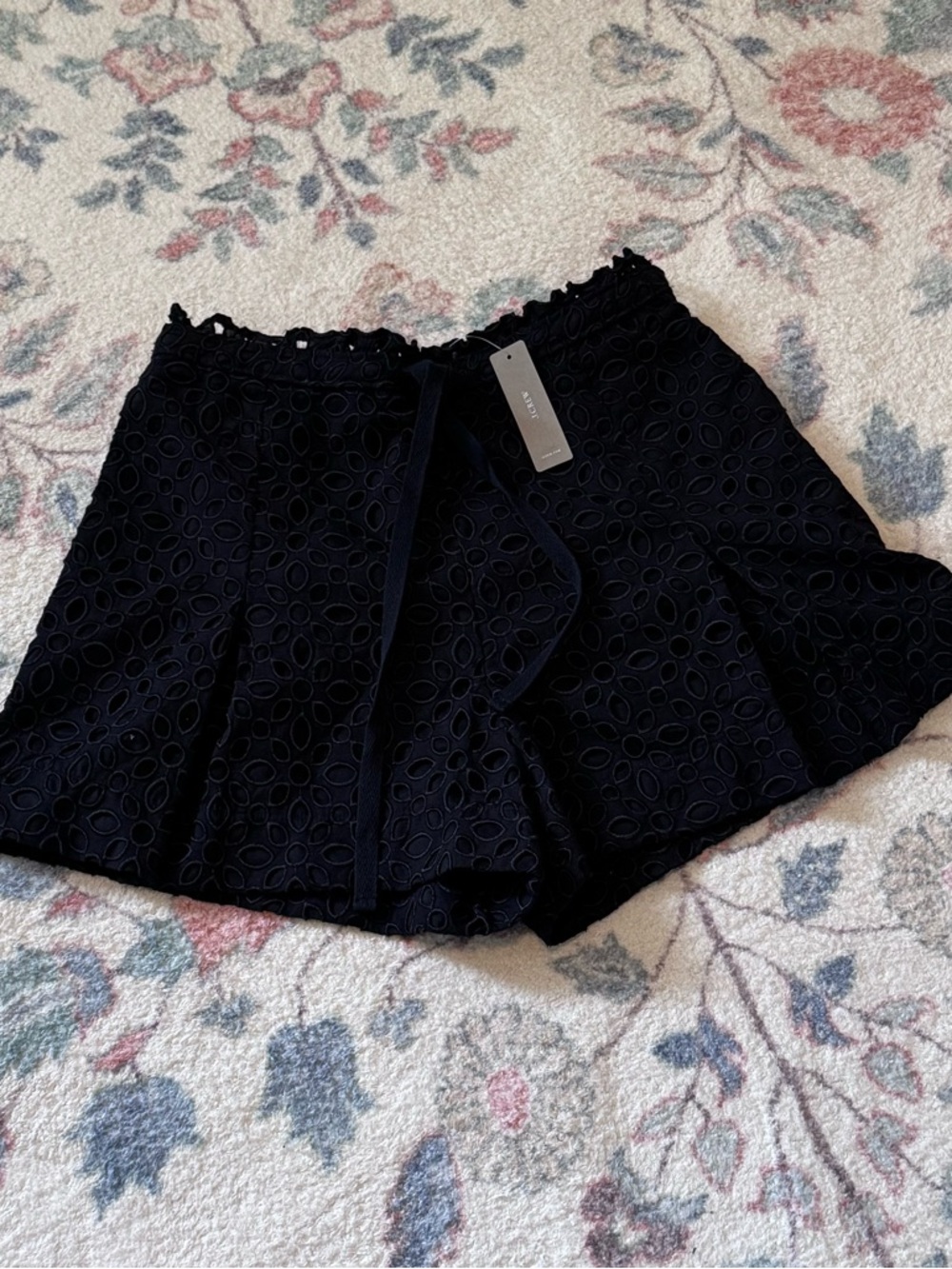 NWT J. Crew Black Eyelet Skort with Tie Waist